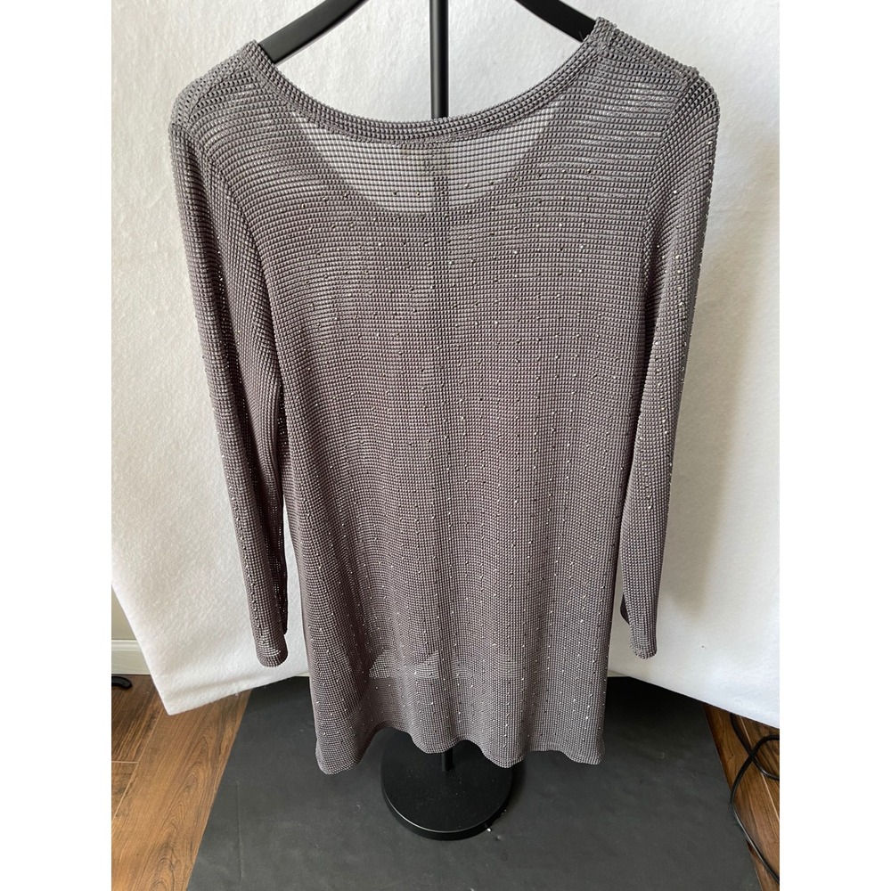 QR Fashion Apparel Rhinestone Open Knit High Low Tunic Top Gray SM - Picture 2 of 9